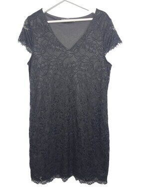 Daisy Fuentes Women’s Large Black Lace Sheath Dress Short Sleeve V Neck